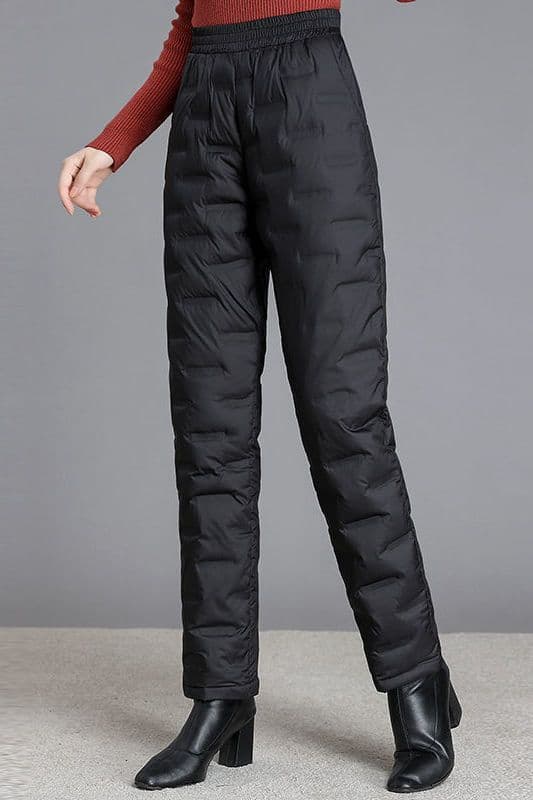 Women's down-filled trousers, high-waisted, new style, white duck down, thickened, warm, straight-leg trousers for middle-aged and elderly women, suitable for wearing outside in winter.