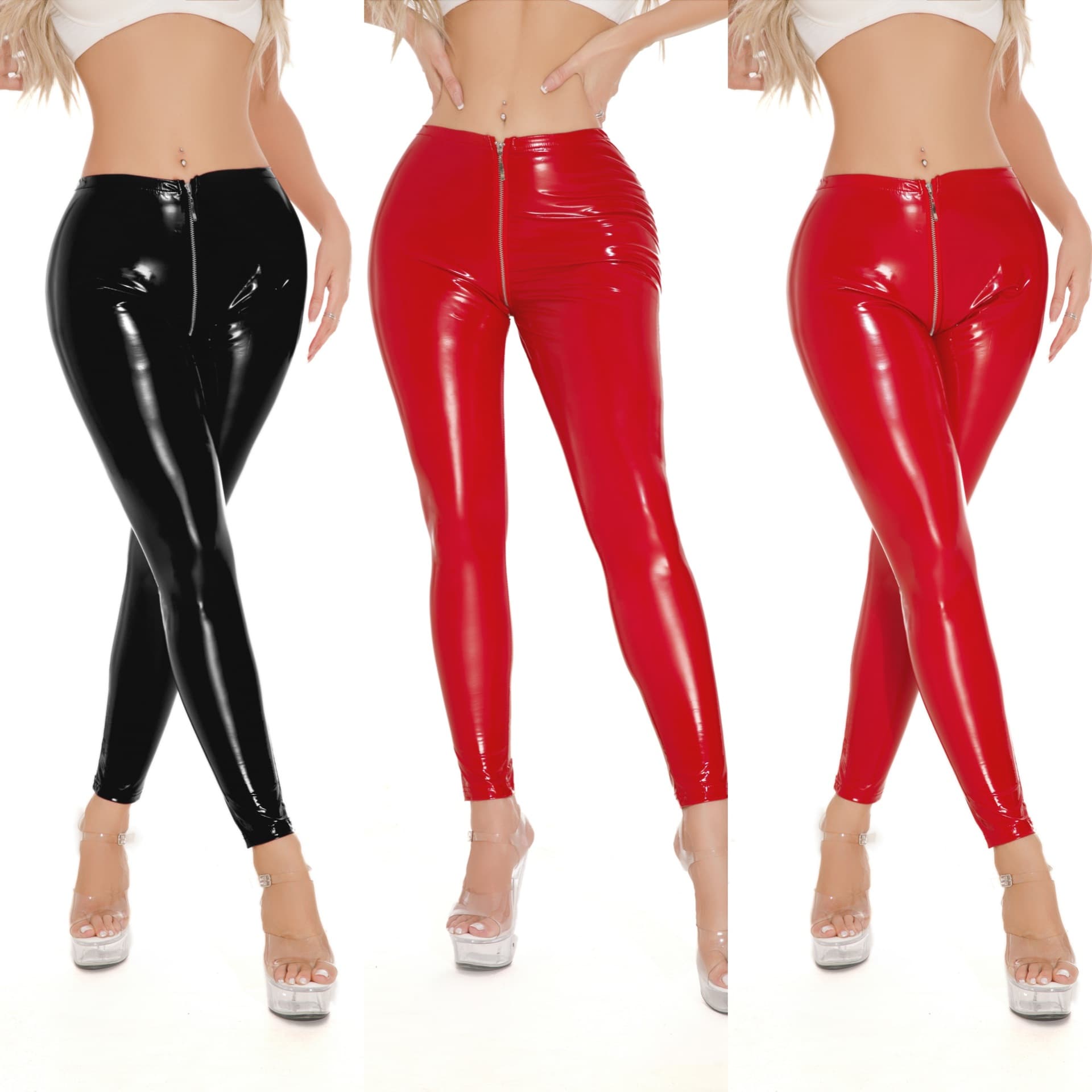 Sexy Street Girl Patent Leather Leggings Zipper Crotch Pants Nightclub Stage Pole Dance Euro-American Performance Outfit 6836