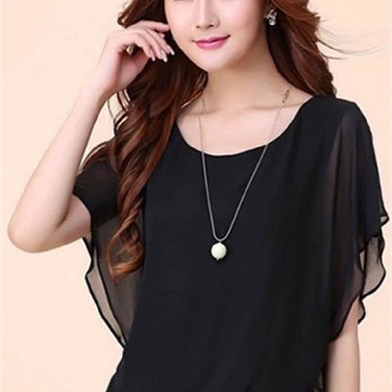 Spring and Summer New Plus-Size Women's Clothing, Summer Batwing Shirt, Short-Sleeve Women's T-Shirt, Loose Slimming Chiffon Top for Women