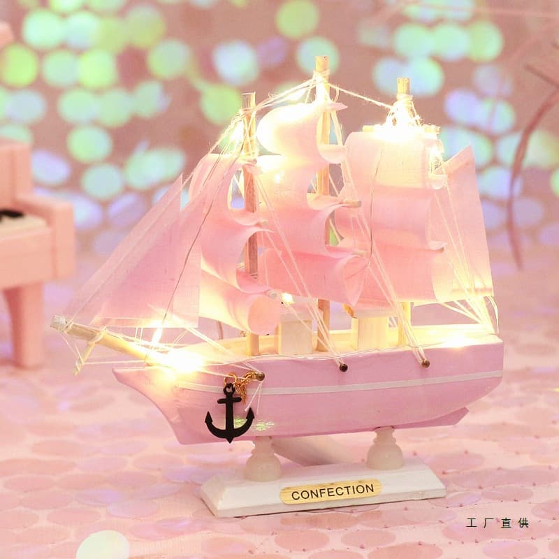 Creative girly smooth sailing model boat ornament, living room desk decoration, pirate craft sailboat