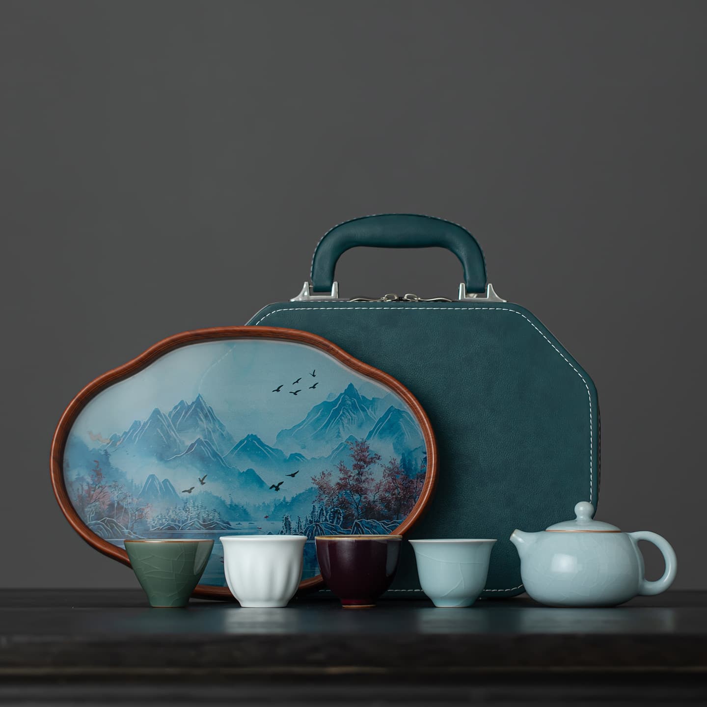 Five Famous Kilns Tea Cup and Pot Set, Chinese High-End Ceramic One Pot Four Cups, Tea Tasting Cup, Tea Bowl, Tea Set Gift Box