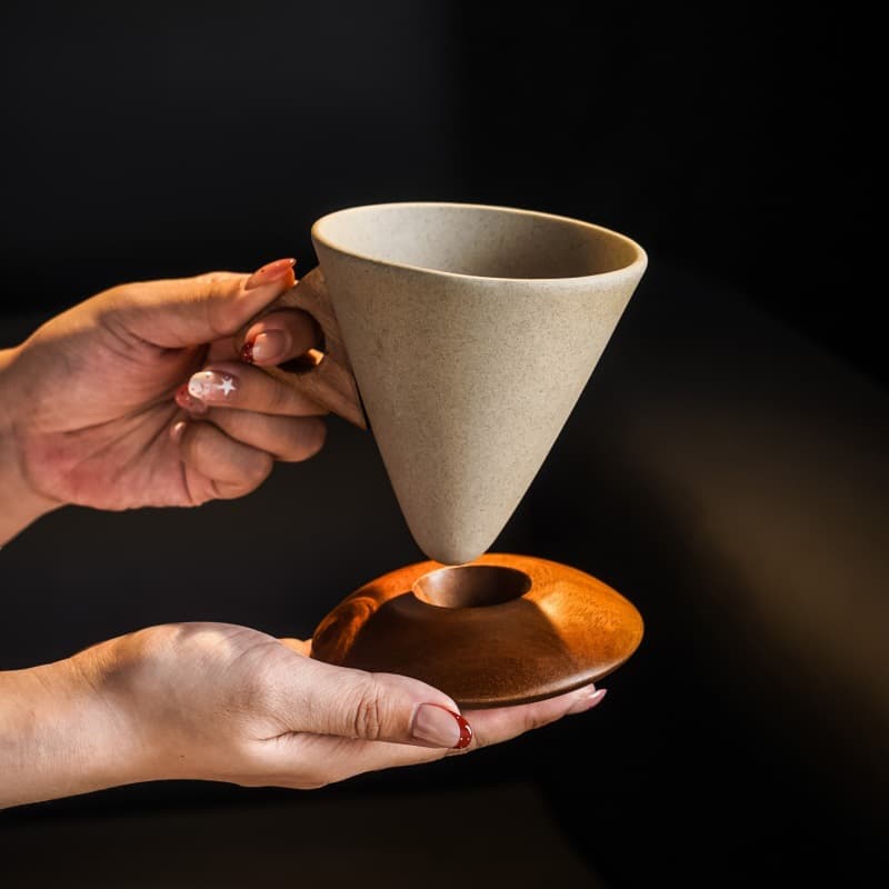Retro stoneware funnel coffee cup, high-end and exquisite cappuccino special cup, latte ice American funnel water cup