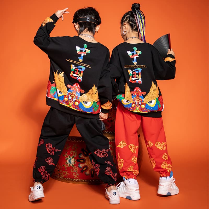 Children's Cheerleader Performance Costume, Girls' Hip-hop Jazz Dance Wear, Boys' Hip-hop Cool Chinese Wind Performance Outfit