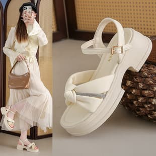 Women's Chunky Heel Roman Sandals for Dresses, French Style 2026 Summer New Arrival, Thick Sole Beach Sandals, Fairy Style