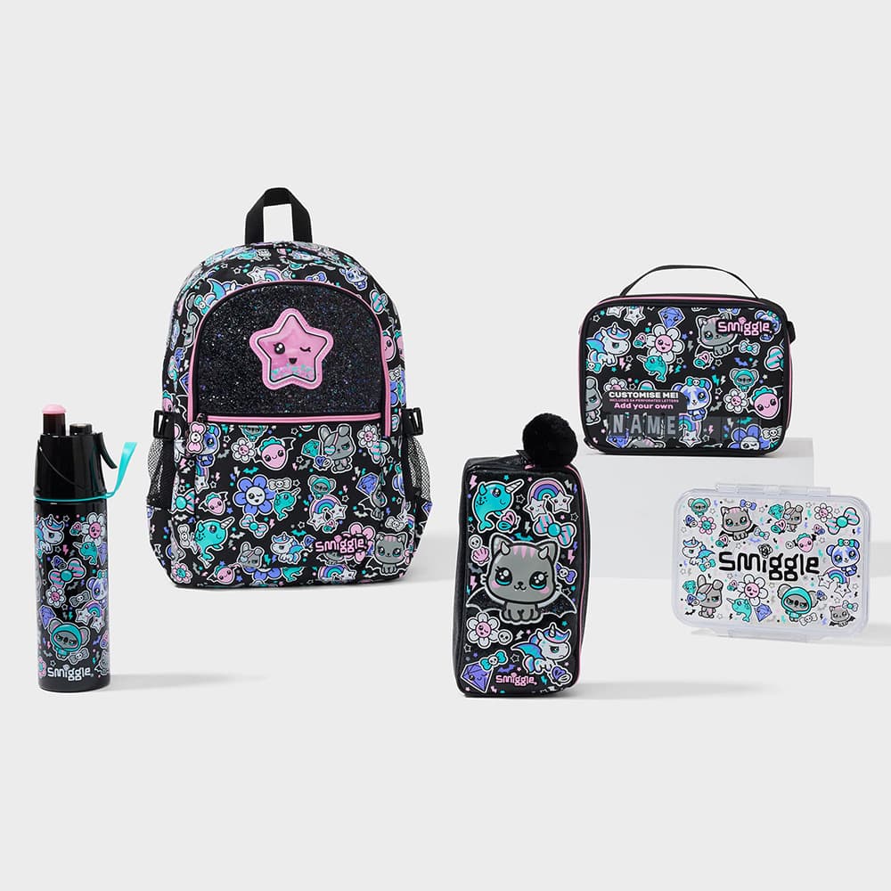 Australian Smiggle Backpack Set for Elementary School Girls - Star Cat Design, Includes Lunch Bag and Pencil Case, Back-to-School Gift