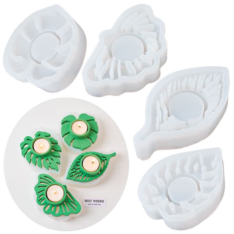 DIY Aromatherapy Plaster Cement Leaf Candle Holder Epoxy Mold, Ins Style Creative Decorative Base Silicone Mold