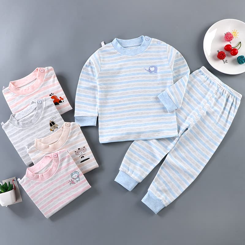 Children's Colored Cotton Thermal Underwear Autumn and Winter New Style Boys and Girls Baby Home Clothes Pajamas Infant Autumn Clothes and Pants Cotton