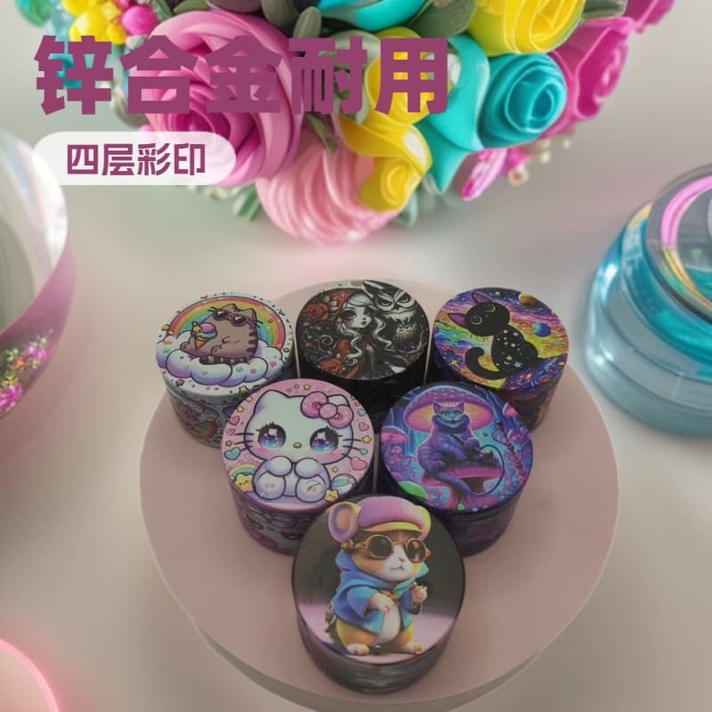 Cross-border Hot Selling 63MM 50MM 40MM Four-layer Flat Zinc Alloy Grinder Multicolor Grinder