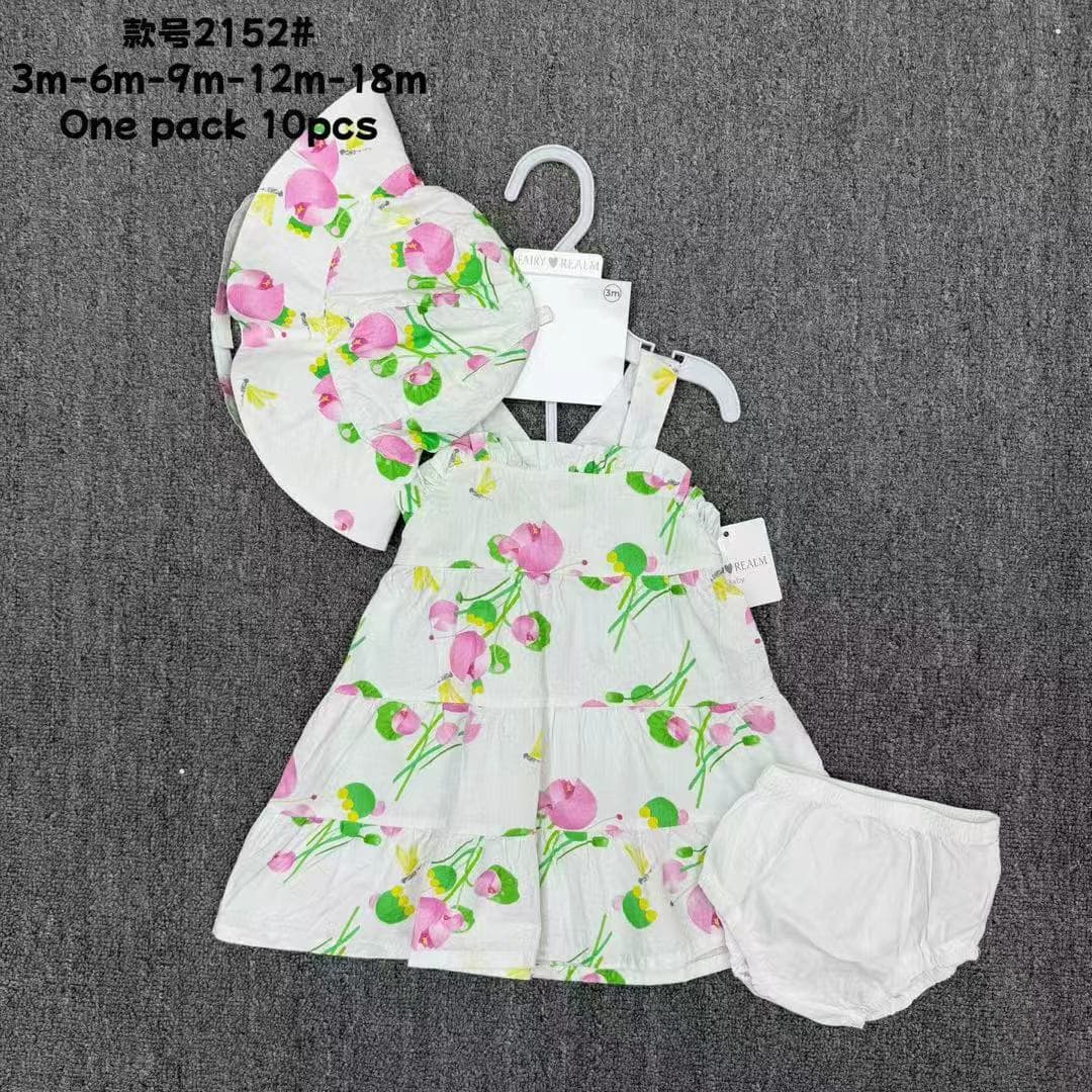 Cross-border girls pastoral floral suspender skirt printed bread pants three-piece set Infant Floral Outfit