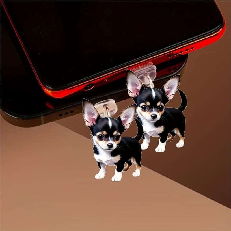 Smart Chihuahua 2D Acrylic Phone Dust Plug, Compatible with iPhone/Type-C