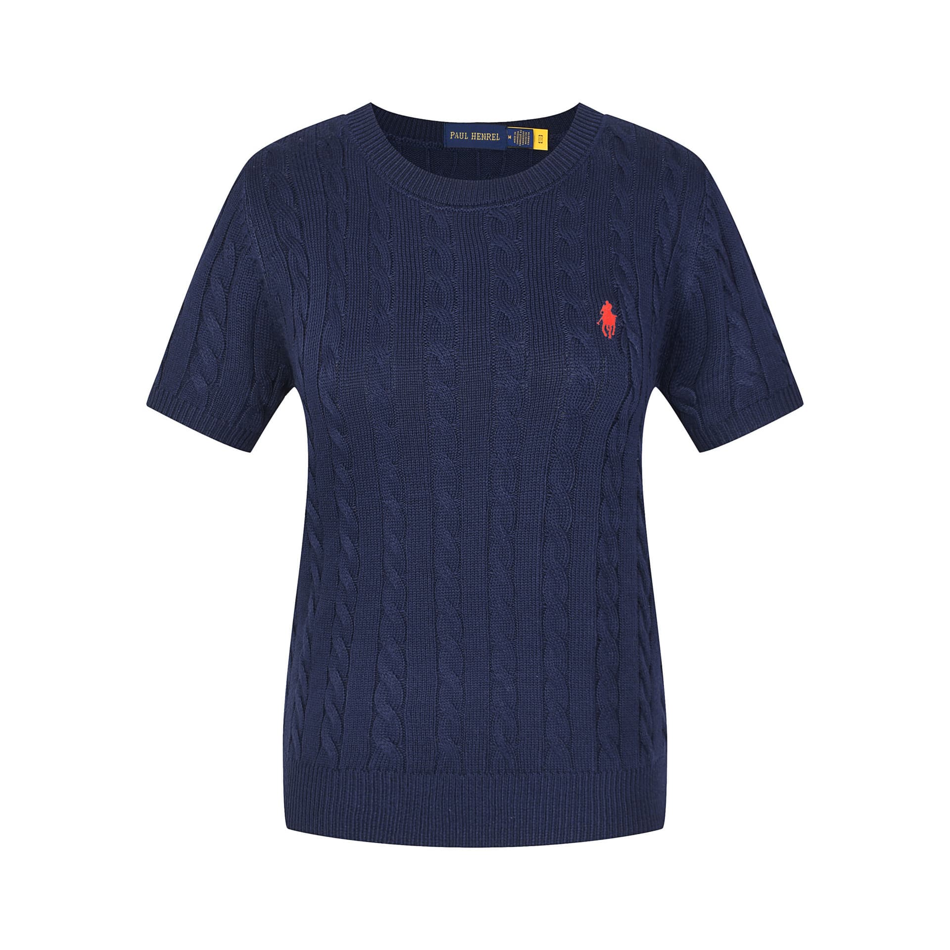 Cross-Border Wholesale New Spring Summer Little Horse Logo Women's Round Neck Short Sleeve Knit T-Shirt Cotton Paul Women's Sweater