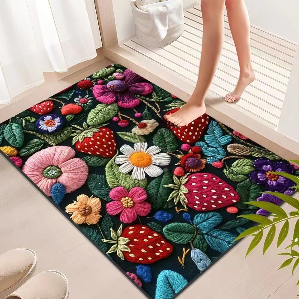 Cross-border 3D Simulation Floral Crystal Velvet Doormat for Home Entrance, Decorative Door Mat, Bathroom Absorbent Floor Mat