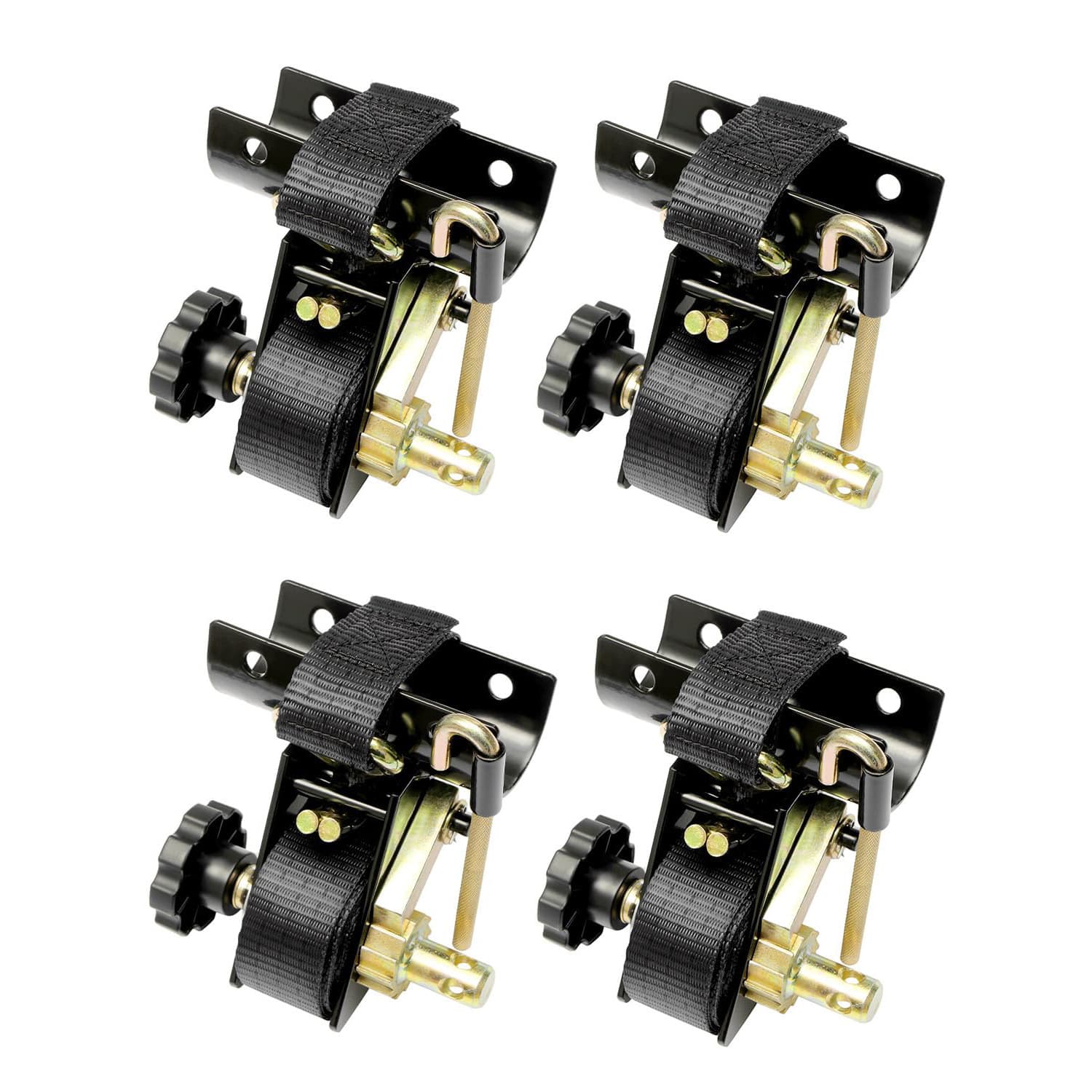Ladder Rack Straps with/J-Hooks (4PCS), 2" Black Round Tube Mount, Black Ladder Rack Ratchet Straps