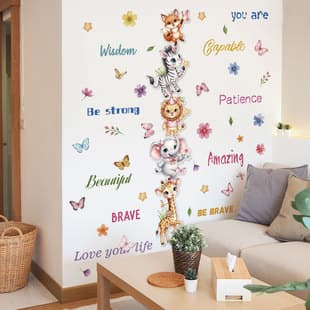 Watercolor Stacked Animal Inspirational English Banner Combination Wall Sticker for Home Background Wall Decoration Self-Adhesive Wall Sticker