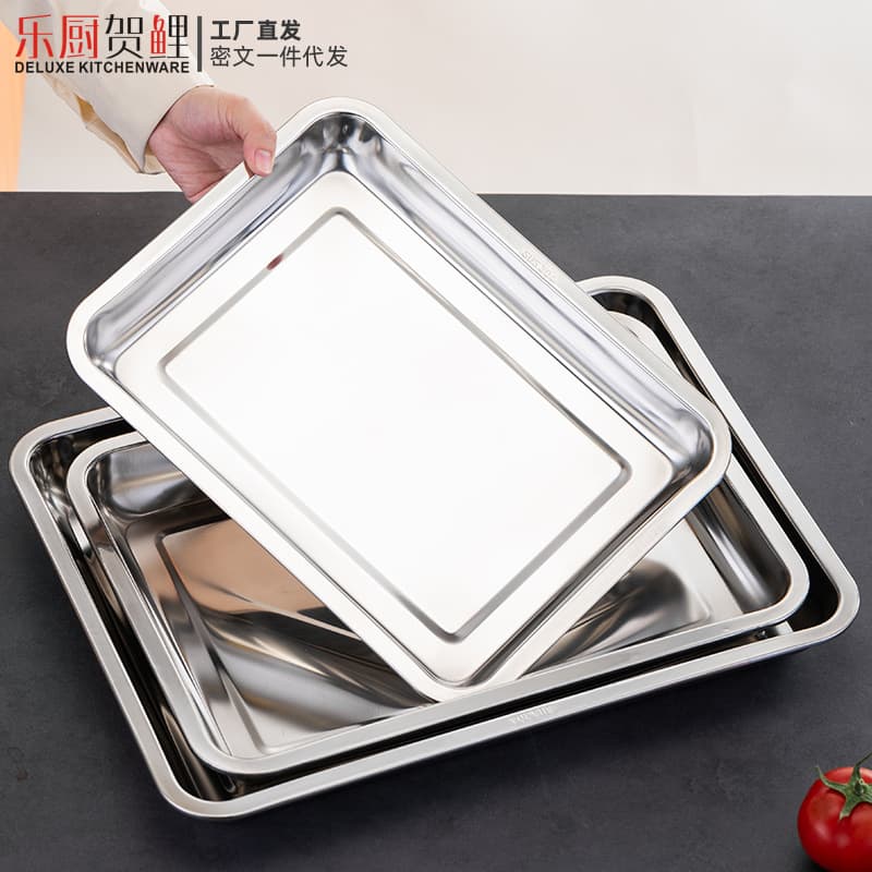 Thickened 304 Stainless Steel Square Baking Fish Pan, Cafeteria Tray, Flat Bottom BBQ Tray, Magnetic 410 Steamed Rice Fish Pan