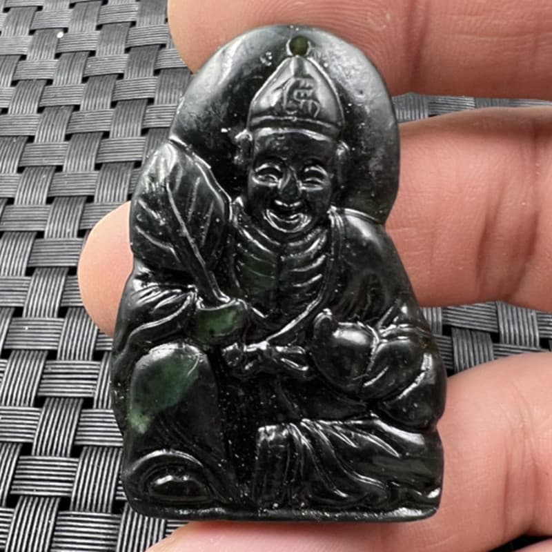 Jade pendant Xinjiang Hotan ink jade Jigong pendant serpentine jade brand Lantian jade Jigong jade pendant jade brand
