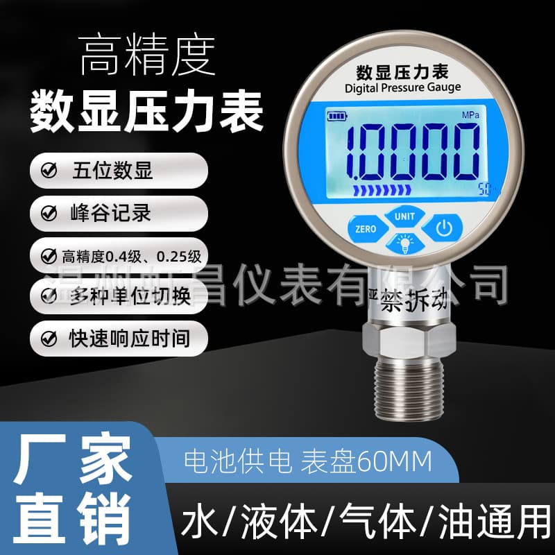 Digital Electronic Pressure Gauge Stainless Steel Precision 0.4 Class Digital Vacuum Negative Pressure Gauge Water Oil Hydraulic 60 Dial