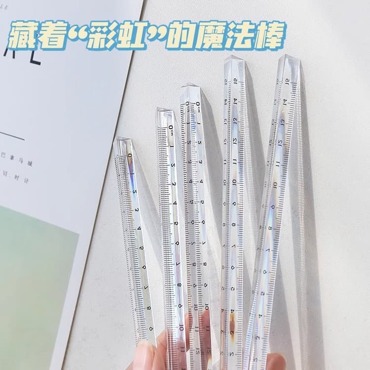 A ruler that can see the rainbow, transparent ins acrylic ruler, triangle ruler for primary school students, cute girly heart