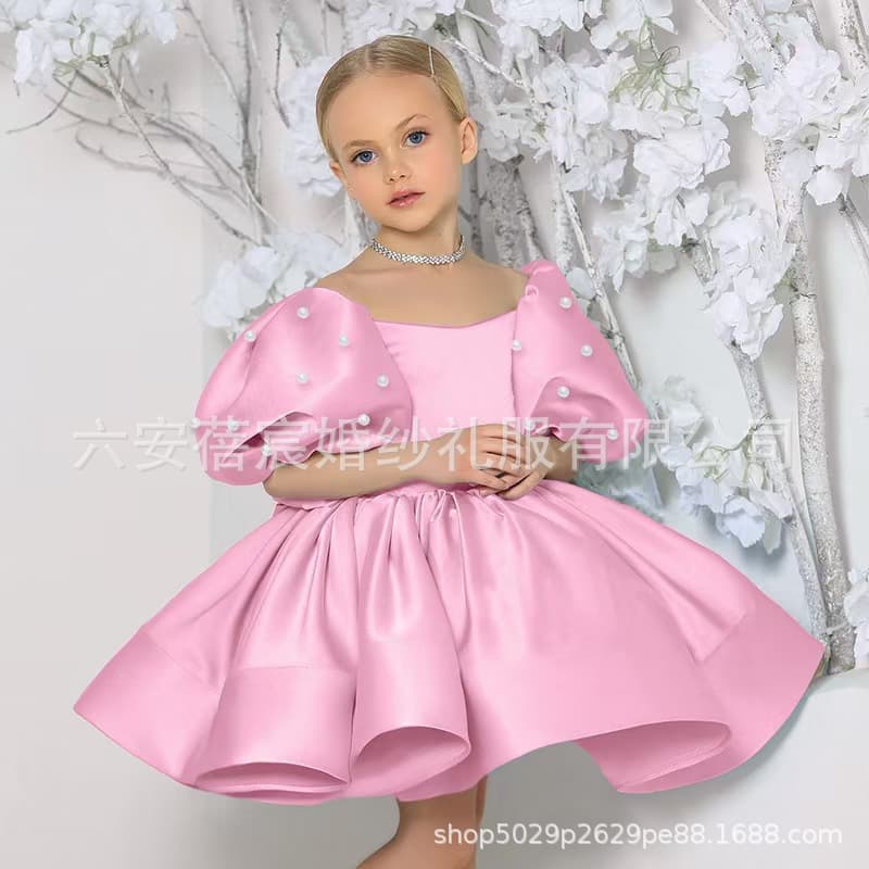Children's Princess Dress White Tulle Tutu Gown for Model Runway Evening Gown Flower Girl Little Host Performance Costume