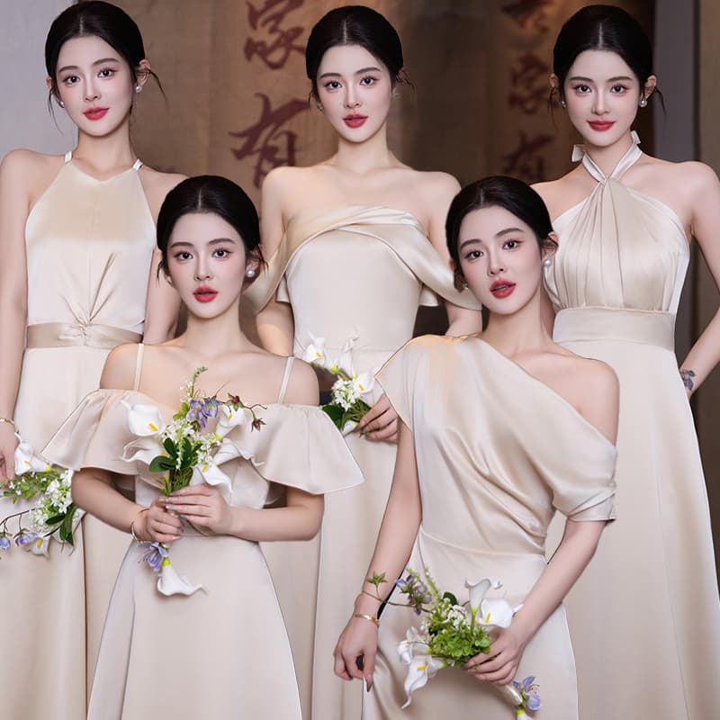 Bridesmaid Dress 2026 New Style Champagne Color Satin Host Performance Dress Sister Group Birthday Evening Gown That Can Be Worn Daily