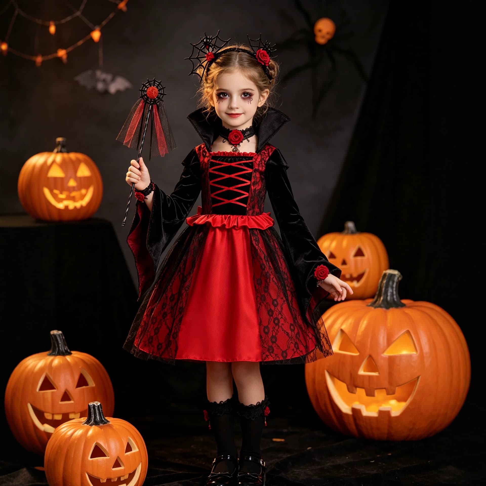 Girls Halloween Cosplay Hot Witch Vampire Costume Dress for Kids Role-Play Party Outfit