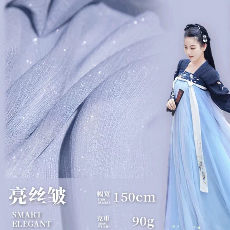 Chiffon Fabric with Bright Silk Crepe, Hanfu Large Shirt and Skirt, Children's and Women's Lolita DIY Fabric, Silver Thread
