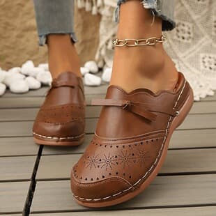 Summer New Women's Shoes Bow Hollow Toe Flat Sandals Amazon Cross-Border Comfortable Flower Pattern Women's Slippers