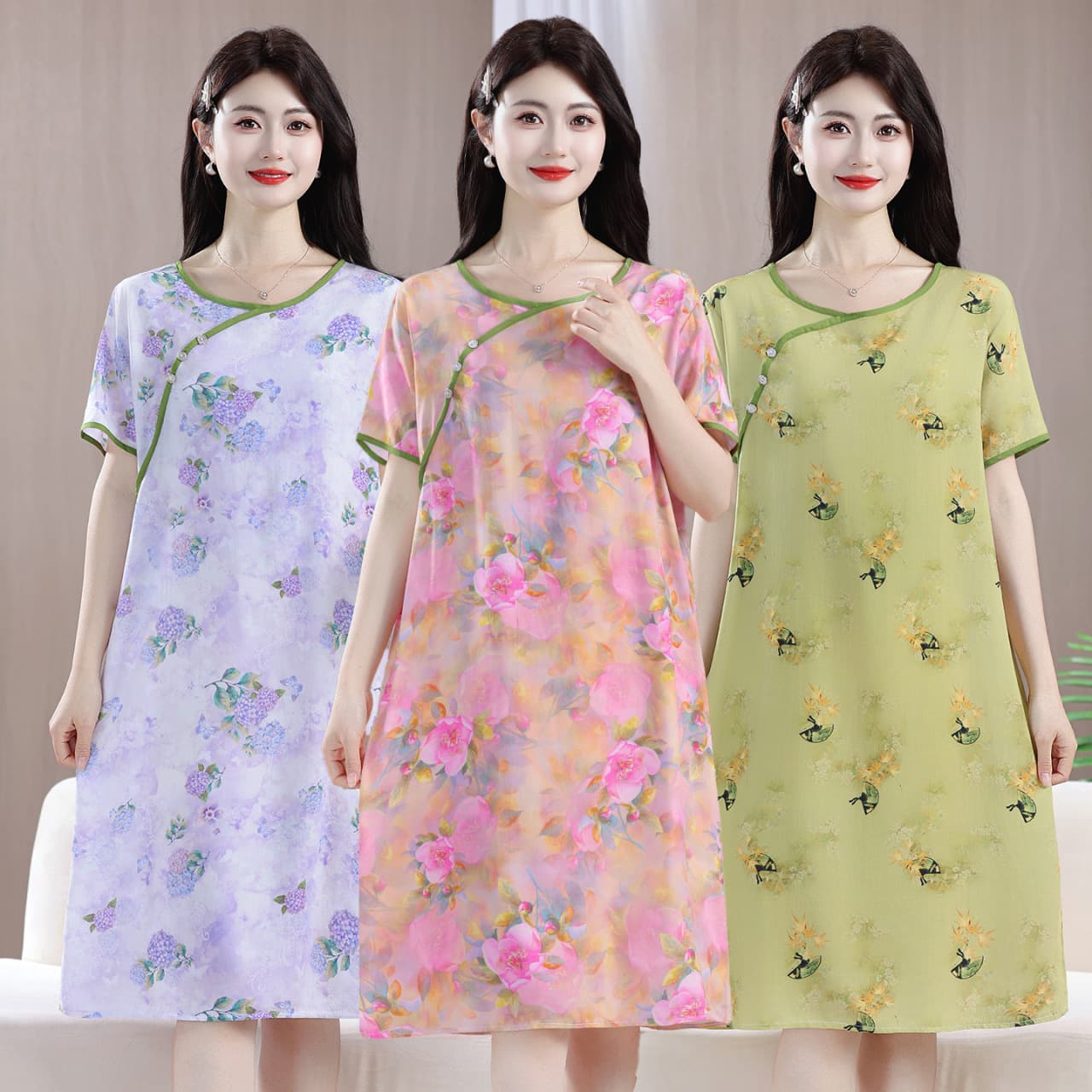 New Chinese Style Summer National Trend Pajamas for Women Loose Summer Wearable Out Dress Casual Home Clothes Sleep Dress