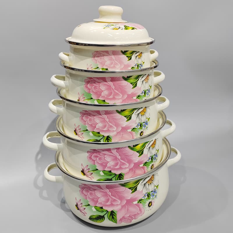 Persimmon-Shaped Enamel Pot 5-Piece Set: Stew Pot, Soup Pot, Noodle Pot, Chinese Herbal Medicine Pot, 16/18/20/22/24 cm