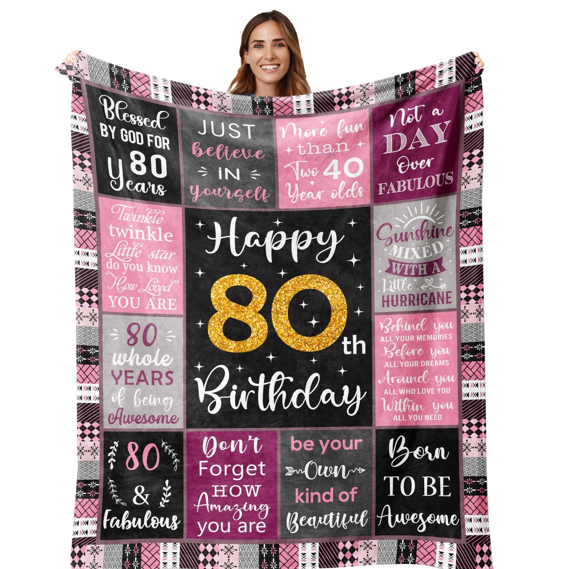 Cross-border Amazon 80th birthday gift blanket, printed ultra-soft comfortable flannel blanket suitable for sofa bed living room