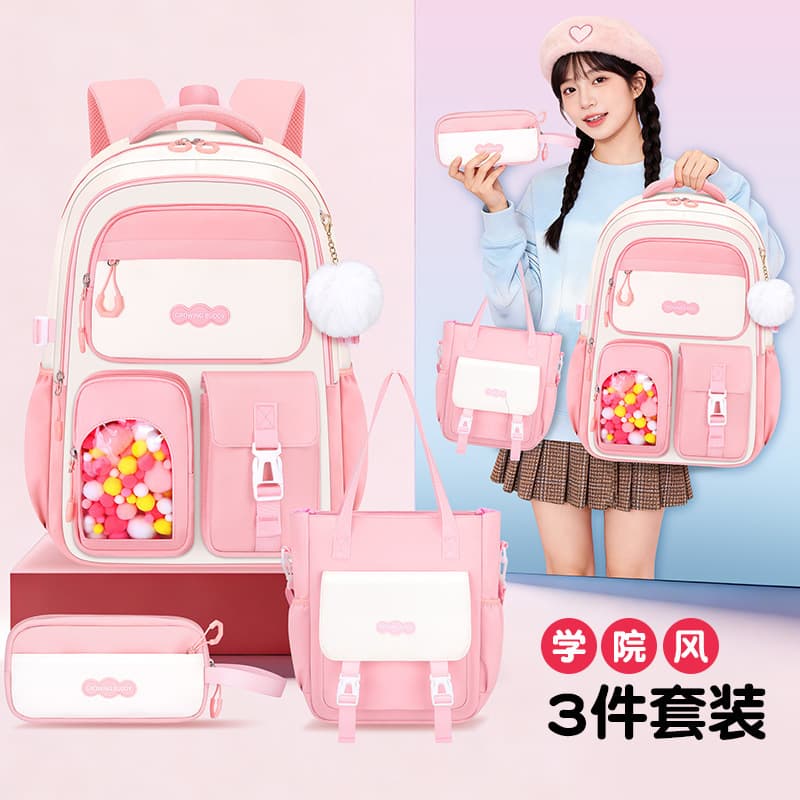 Cross-border middle school and high school students' schoolbags, large capacity, female high-looking ins lightweight backpack, pencil case, tutoring bag, three-piece set