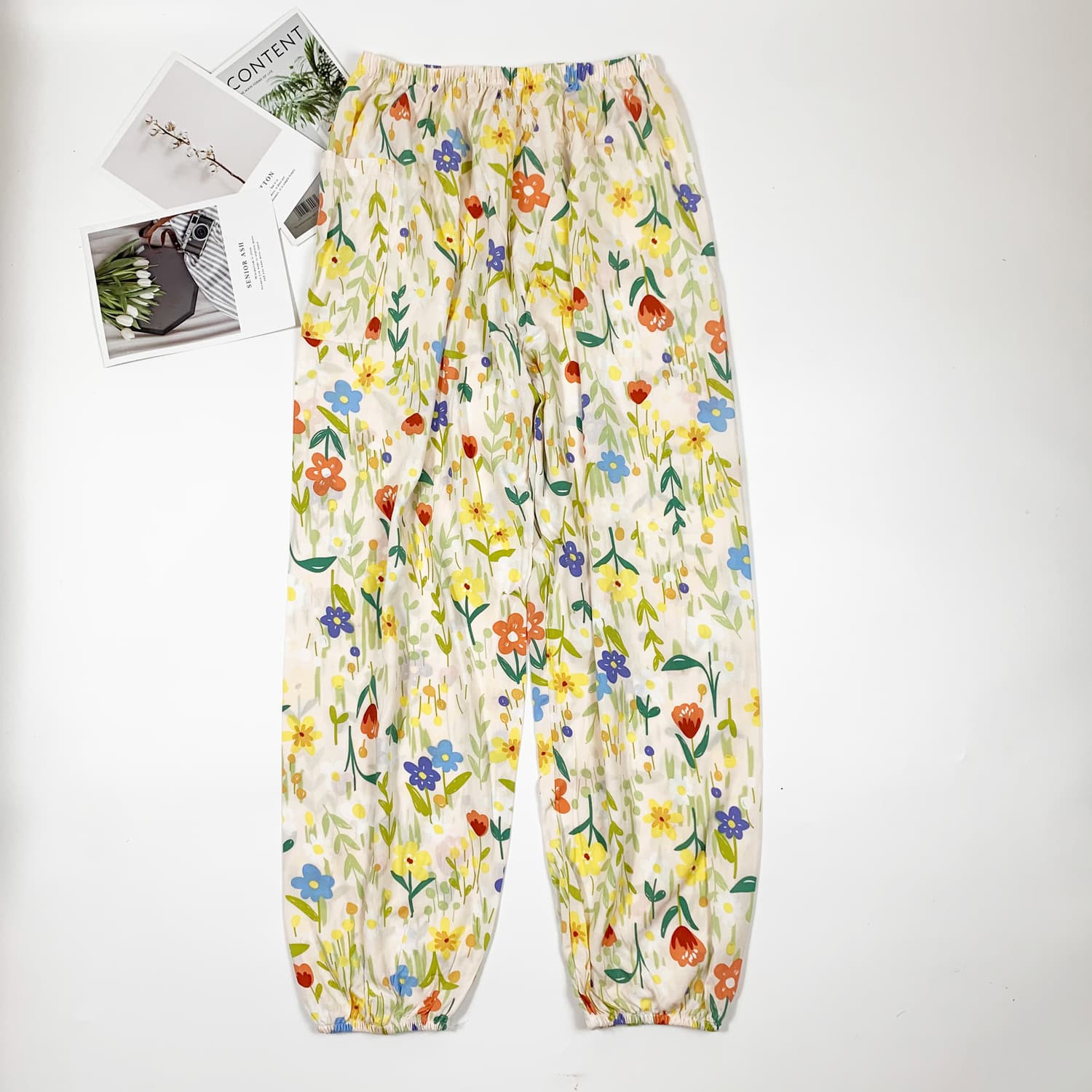 Pocket Sleep Pants, Elastic Cuff, Mosquito-Proof Pants, 45s Summer Cotton-Rayon, Plus Size Loose, Long Pants, Lightweight