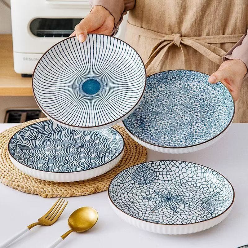 Japanese Vertical Grain Ceramic Plate, Vegetable Plate, Fruit Plate, 7 Inch 8 Inch Yamada Plate, Rice Plate, Salad Plate, Deep Plate