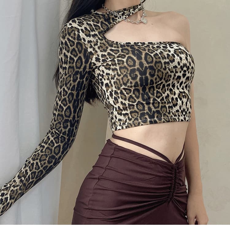 Autumn Trendy Hollow Out Base Top Fashionable Long Sleeve T-Shirt Women Sexy Vintage Leopard Print Style