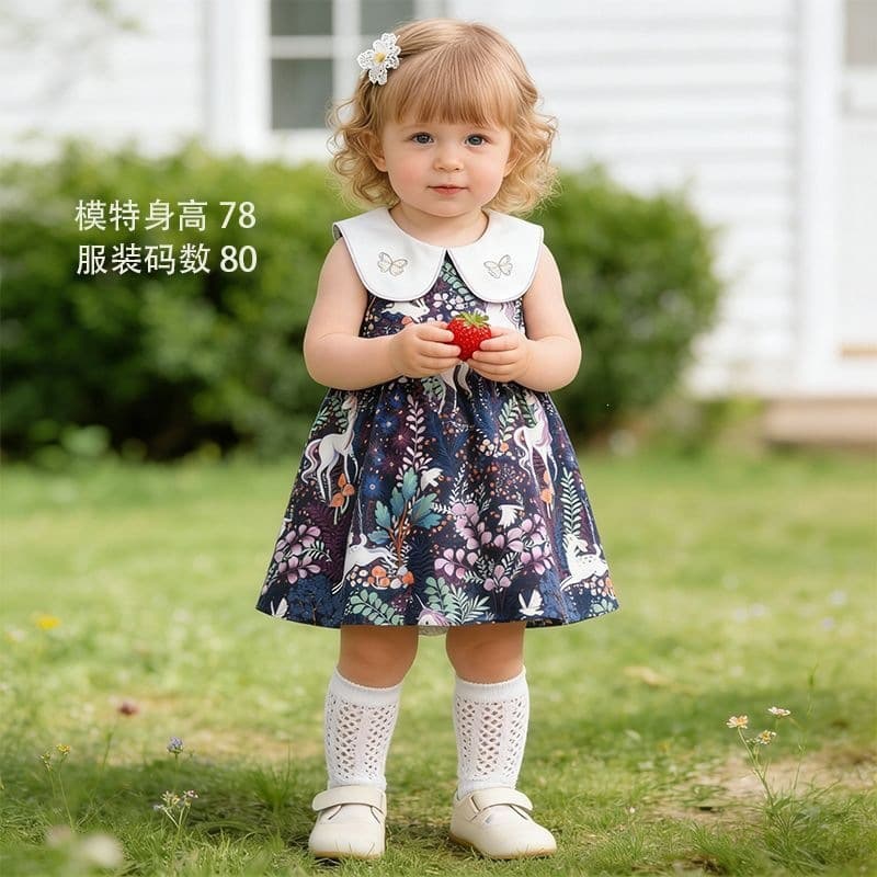 Baby Girl Summer Dress New Style Toddler Doll Collar Princess Dress Cotton Breathable Sleeveless Dress