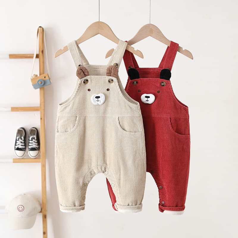 ins2024 winter children's overalls Korean version 0-3 years old baby corduroy plus velvet cartoon overalls