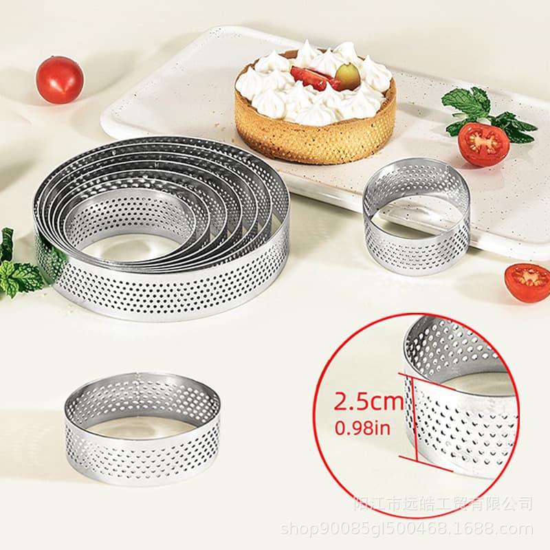 304 Stainless Steel Round Perforated Tart Ring, 2.5cm High French Tart Mold, Rice Cake Ring, Corn Cake Mold