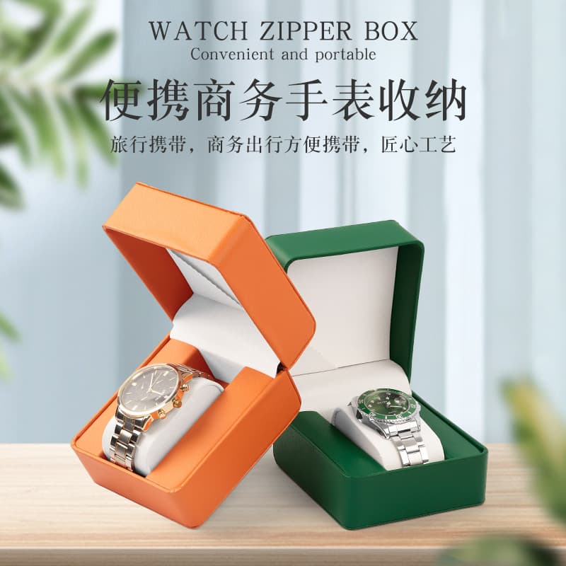 Cross-border Lychee Pattern Rounded Corner Watch Box, Premium Wristwatch Packaging Box, Green PU Leather Watch Storage Box, Convenient Watch Box