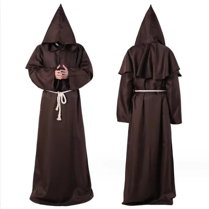 Halloween Cosplay Medieval Monk Costume, Friar Robe, Wizard Outfit, Priest Costume, Cosplay Stage Costume