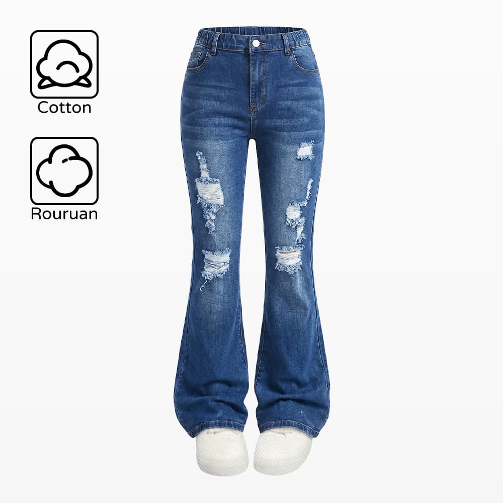 Cross-border Amazon new European and American stretchy fashion ripped bell-bottoms for girls and boys, factory supply in stock