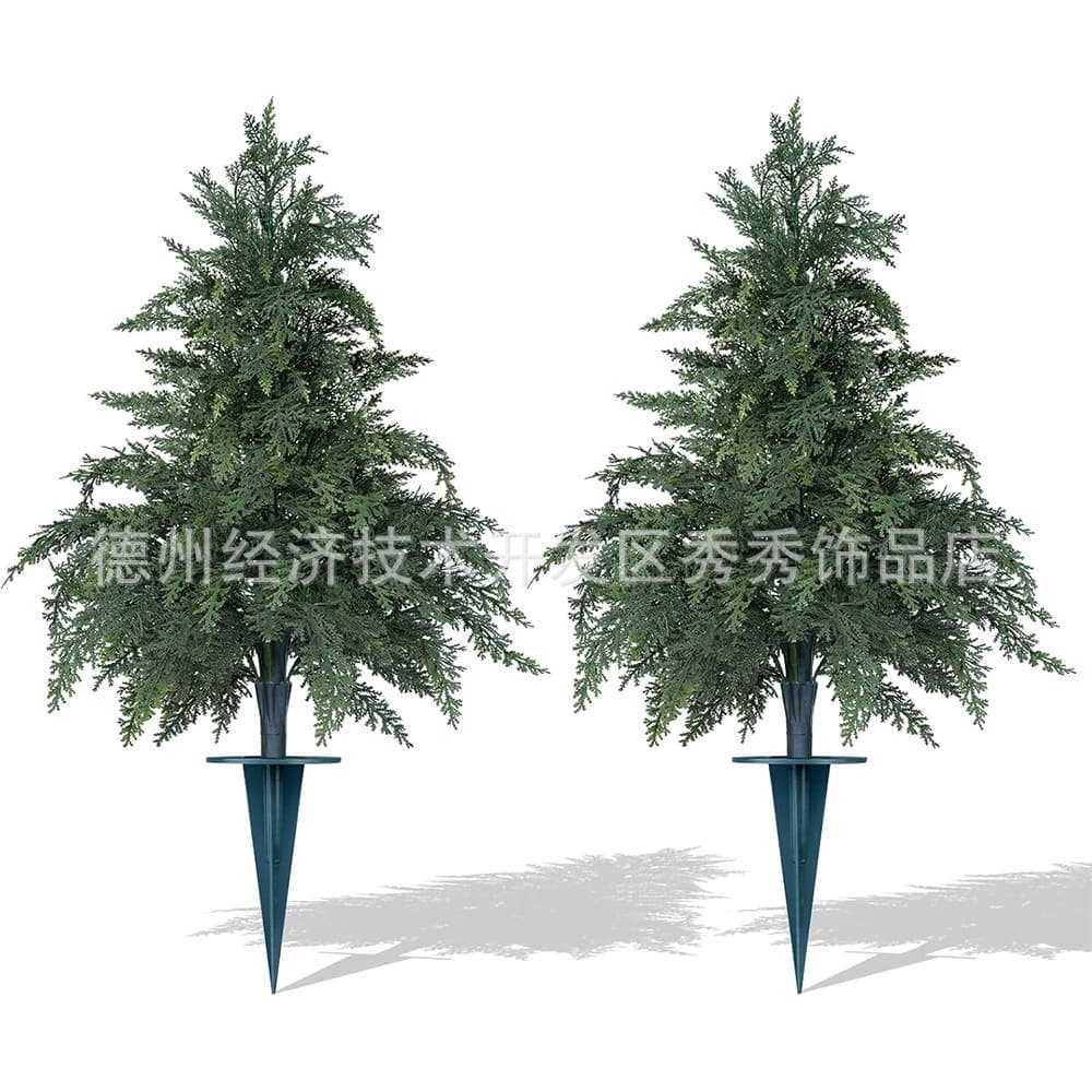 Cross-border simulated five-forked cypress leaf shape pine ground planting plant ground planting green plant artificial tree with landscape Christmas