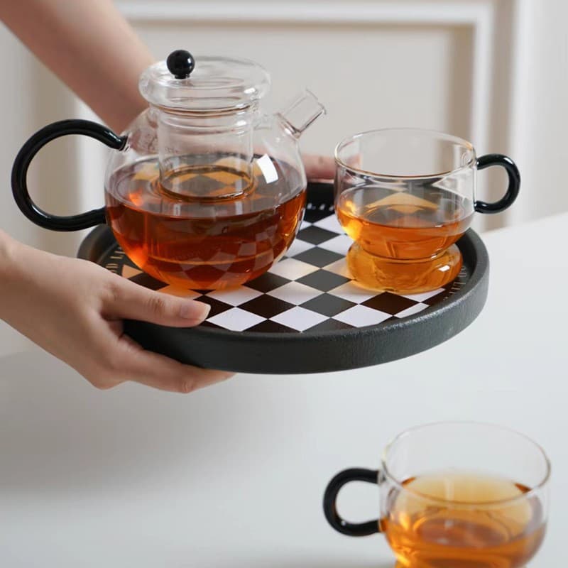 Nordic High Borosilicate Heat-Resistant Round Teapot with White Handle or Black Handle, with Filter, Tea Brewing Pot Set
