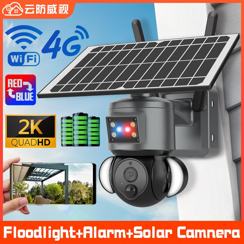 4G Solar Camera 360° PTZ Home Wireless 3MP HD Night Vision WiFi Surveillance Monitor