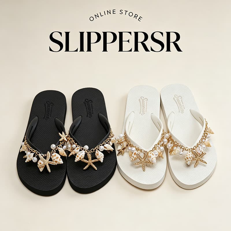 Beach Vacation Shell Starfish Flip Flops for Women Summer Pearl Chain Thong Sandals Flat Bottom Beach Sandals