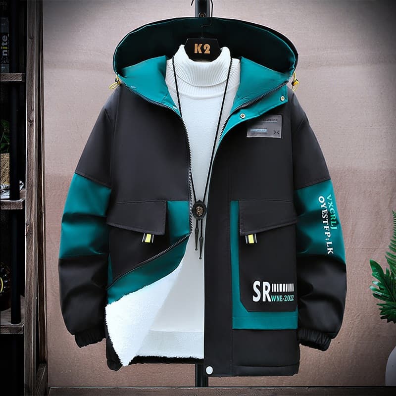 Foreign Trade Men's Winter New Hooded Cargo Fleece-Lined Thickened Long-Sleeve Jacket Coat Trendy Men's Warm Top