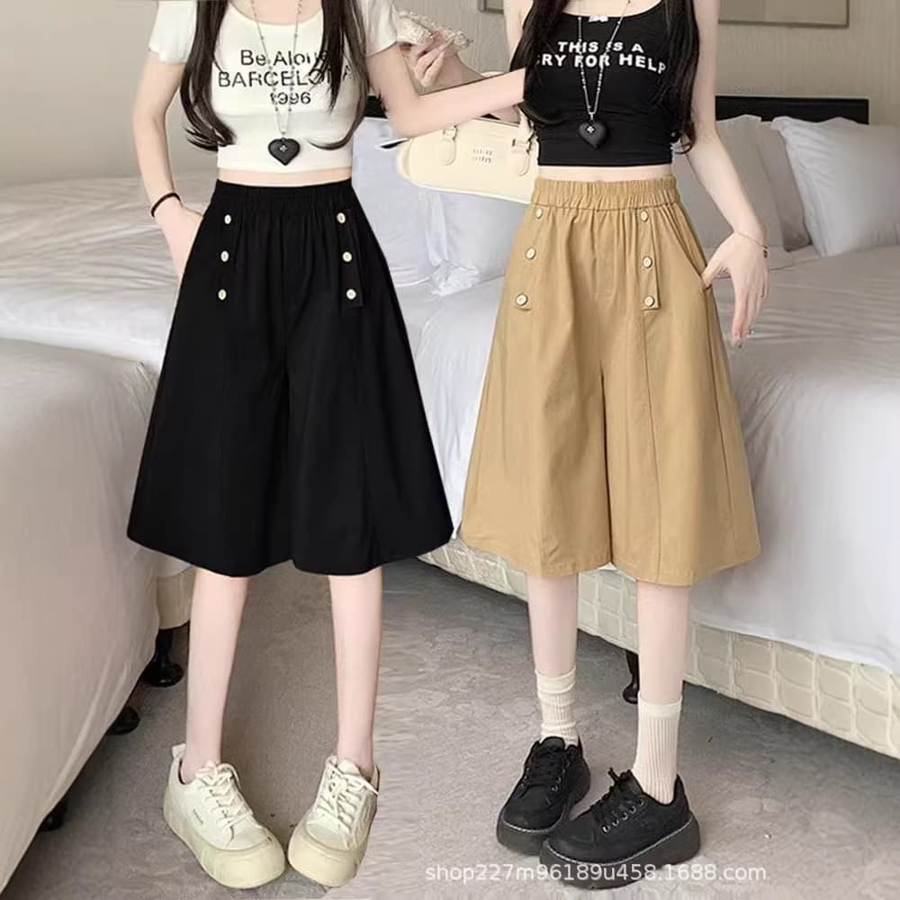 Summer Thin Casual Sporty Six-Point Wide Leg Skirt Pants, High Waist Loose Knee-Length Shorts for Women