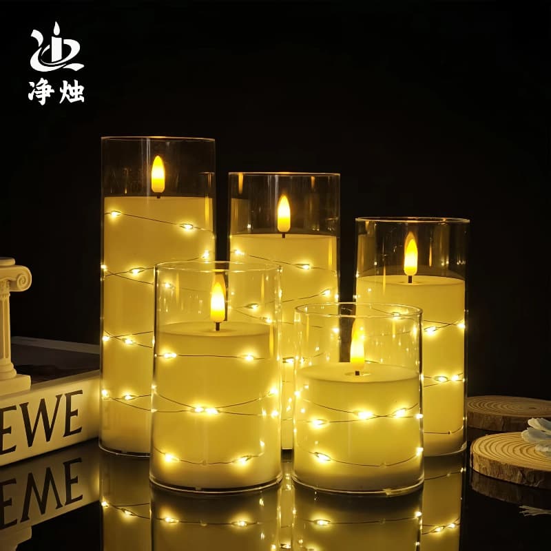LED electronic candle light Christmas party light string Western restaurant decoration acrylic with cup candle wedding arrangement