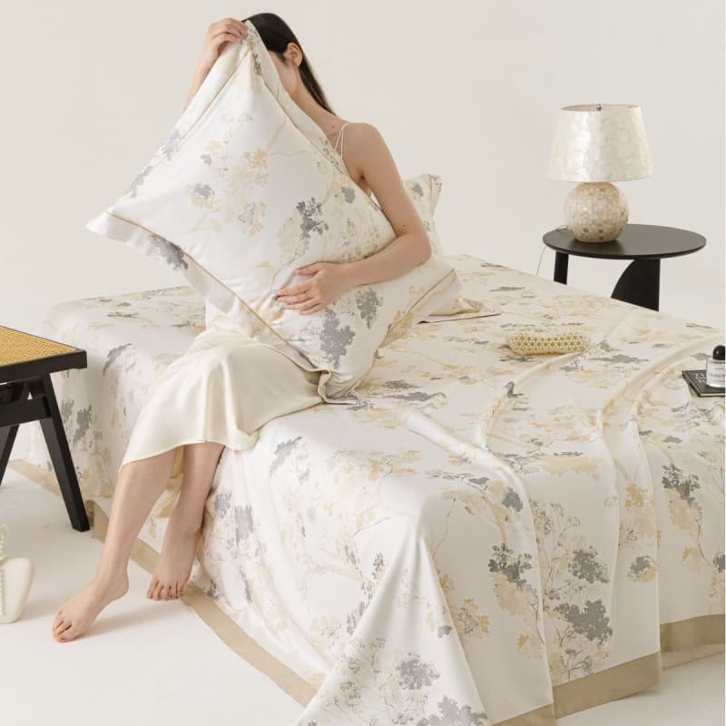 High-End Bamboo Fiber Mat 3-Piece Set, Summer Cooling Tencel Printed Sheet Style Machine Washable Air-Conditioning Soft Mat