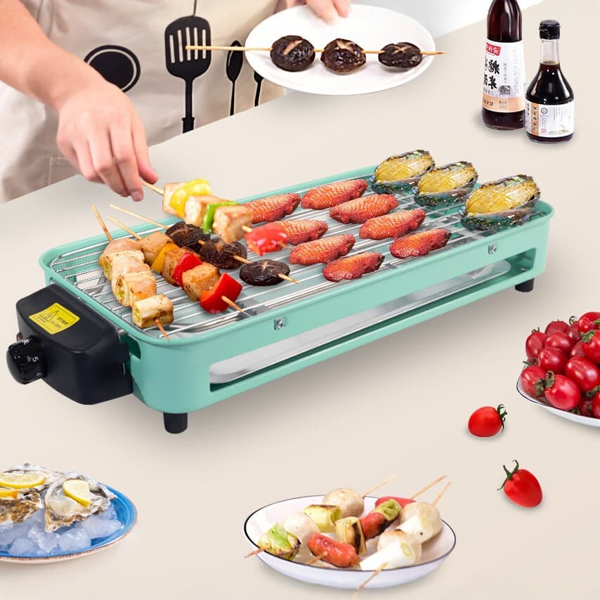 Cross-border US Standard Multifunctional Household Smokeless Electric Grill Double-Layer Baking Pan Indoor BBQ Rack High Power Temperature Control Electric Roaster
