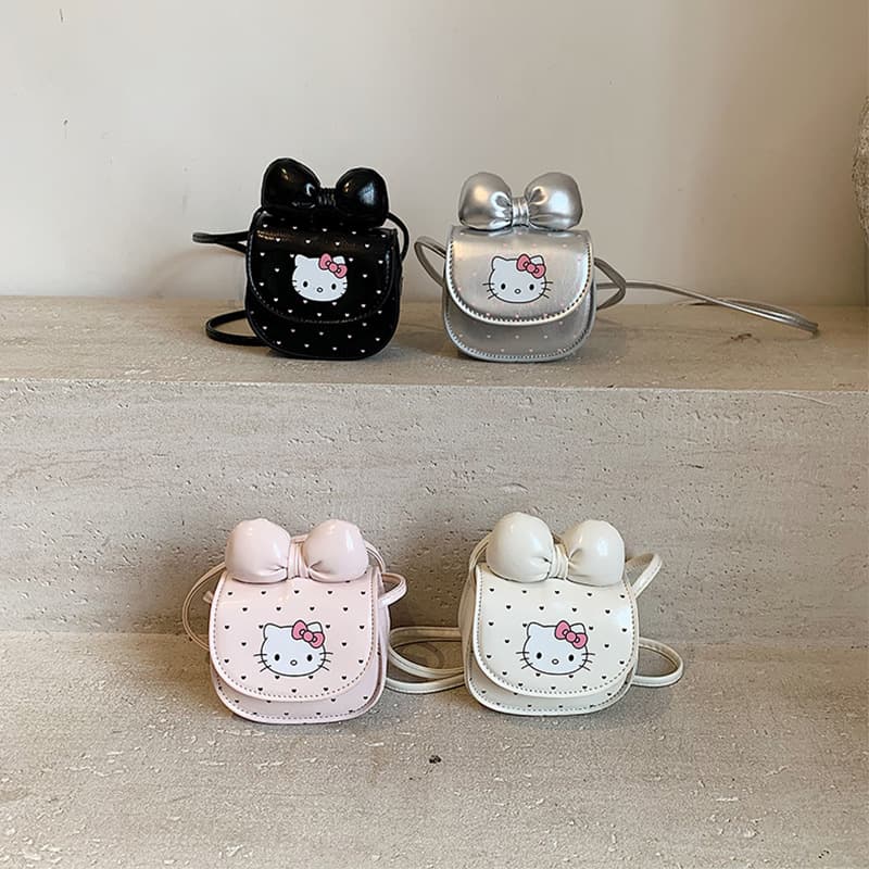 New cartoon cute bow mini coin purse with cat print for boys and girls, crossbody bag, headphone bag